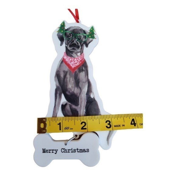 Black Lab Happy Howlidays Christmas Ornament with bone hanging 5" x 3", White - Picture 5 of 5